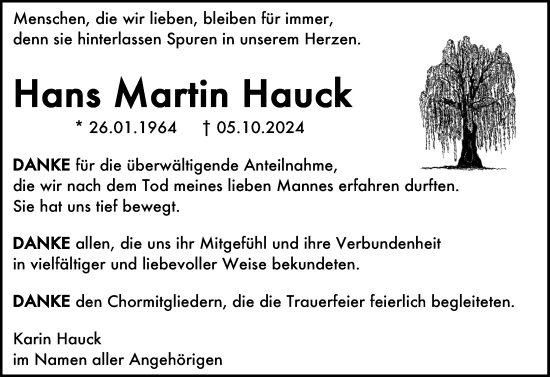 Traueranzeige von Hans Martin Hauck von Darmstädter Echo