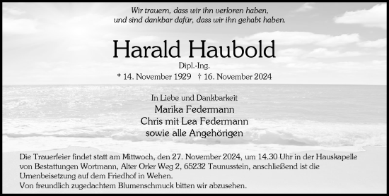 Traueranzeige von Harald Haubold von Wiesbadener Kurier