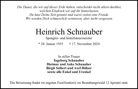 Traueranzeige von Heinrich Schnauber von Darmstädter Echo