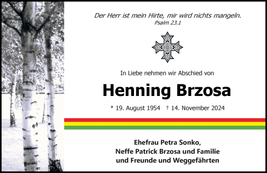 Traueranzeige von Henning Brzosa von Wiesbadener Kurier