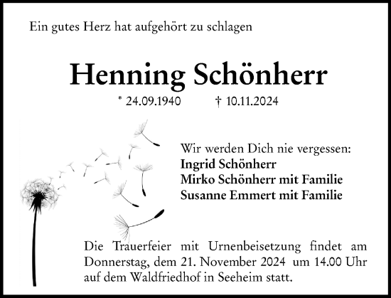 Traueranzeige von Henning Schönherr von Darmstädter Echo