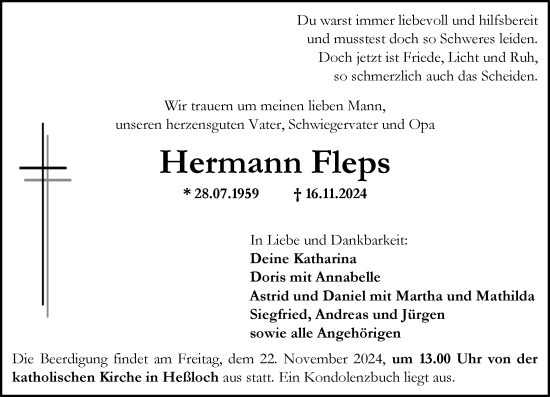 Traueranzeige von Hermann Fleps von Wormser Zeitung