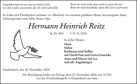 Traueranzeige von Hermann Heinrich Reitz von Hinterländer Anzeiger