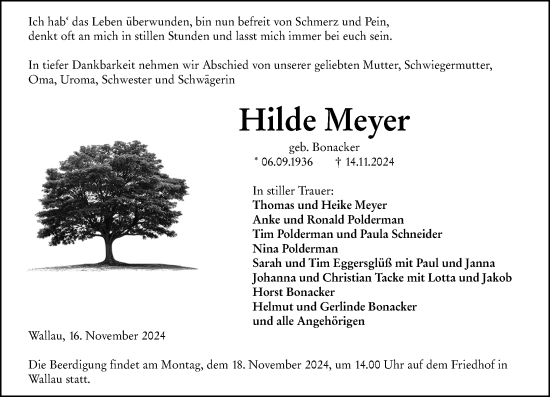 Traueranzeige von Hilde Meyer von Hinterländer Anzeiger