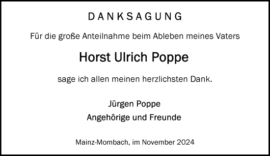 Traueranzeige von Horst Ulrich Poppe von Allgemeine Zeitung Mainz