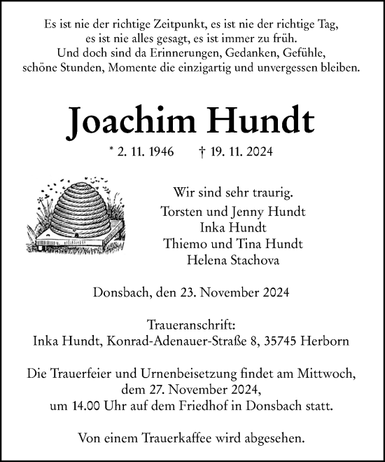 Traueranzeige von Joachim Hundt von Dill Block