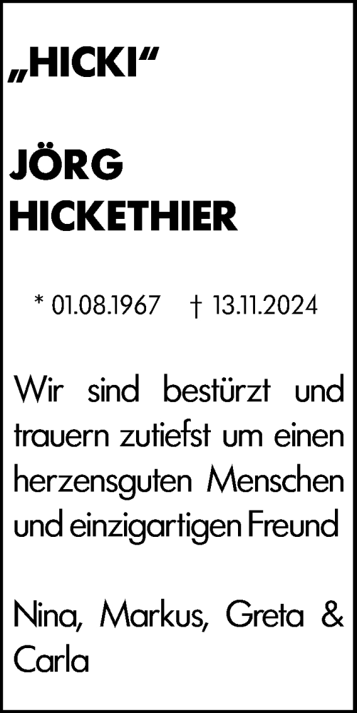 Traueranzeige von Jörg Hickethier von Allgemeine Zeitung Mainz