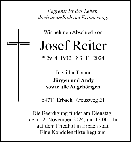 Traueranzeige von Josef Reiter von Odenwälder Echo