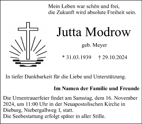 Traueranzeige von Jutta Modrow von Darmstädter Echo