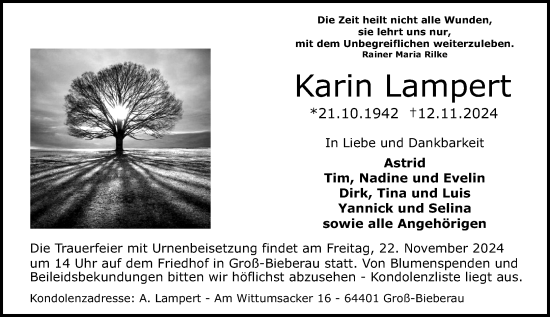 Traueranzeige von Karin Lampert von Darmstädter Echo