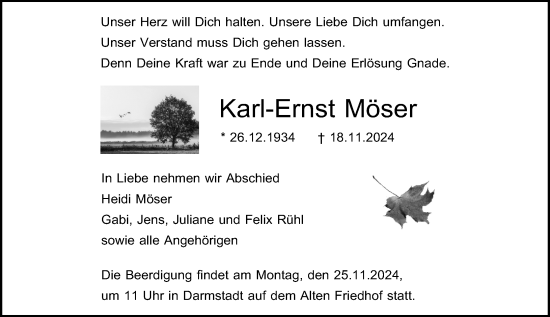 Traueranzeige von Karl-Ernst Möser von Darmstädter Echo