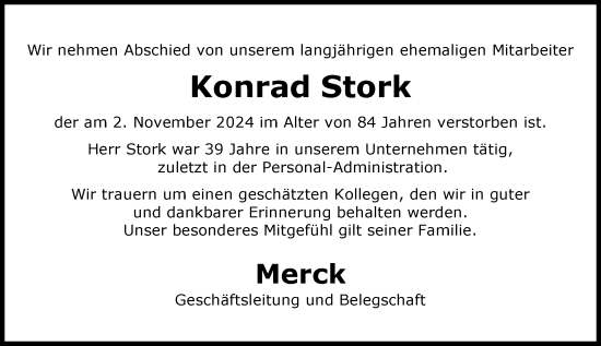 Traueranzeige von Konrad Stork von Darmstädter Echo