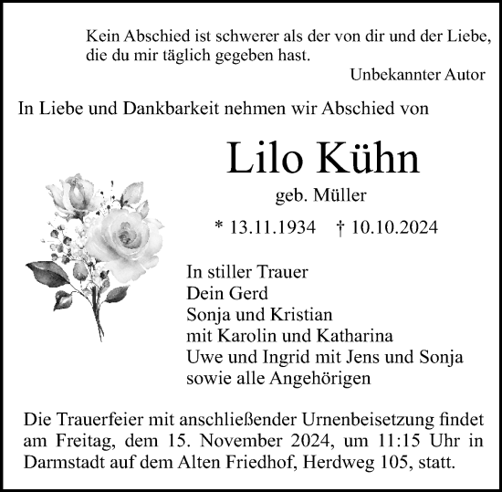 Traueranzeige von Lilo Kühn von Darmstädter Echo