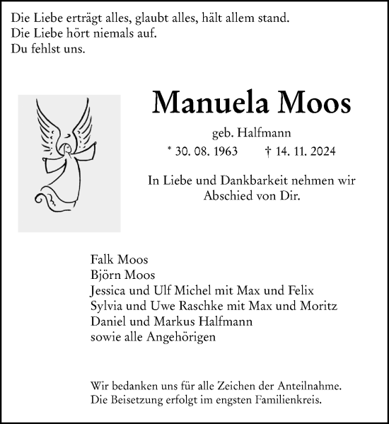 Traueranzeige von Manuela Moos von Dill Block