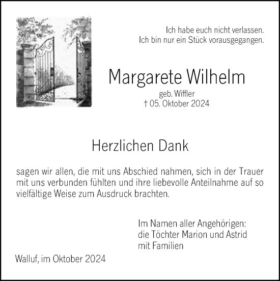 Traueranzeige von Margarete Wilhelm von Rheingau Kurier