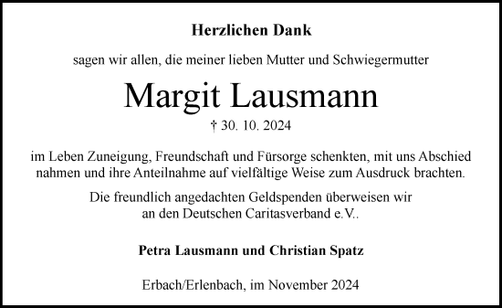 Traueranzeige von Margit Lausmann von Odenwälder Echo