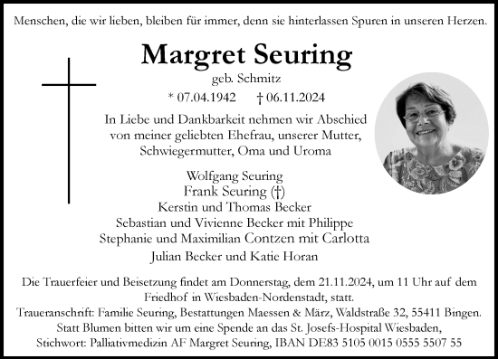 Traueranzeige von Margret Seuring von Wiesbadener Kurier