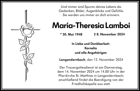 Traueranzeige von Maria-Theresia Lamboi von Nassauische Neue Presse