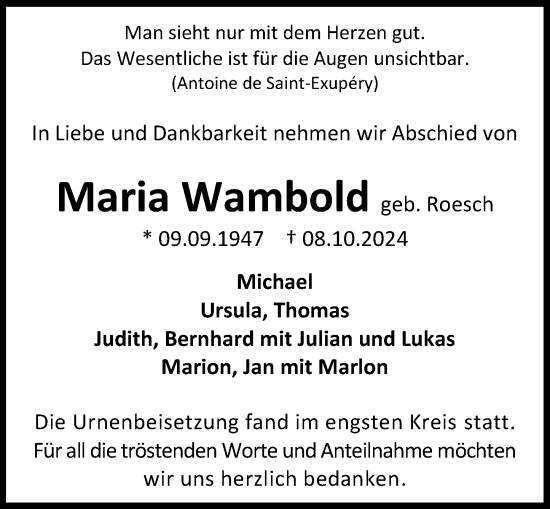 Traueranzeige von Maria Wambold von Darmstädter Echo