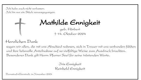 Traueranzeige von Mathilde Ennigkeit von Darmstädter Echo