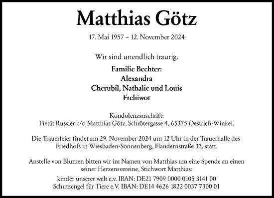 Traueranzeige von Matthias Götz von Wiesbadener Kurier