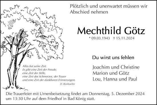 Traueranzeige von Mechthild Götz von Odenwälder Echo