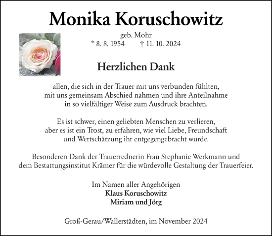 Traueranzeige von Monika Koruschowitz von Groß-Gerauer Echo