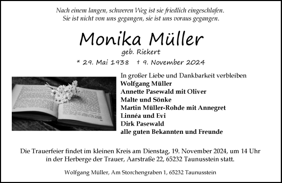 Traueranzeige von Monika Müller von Wiesbadener Kurier