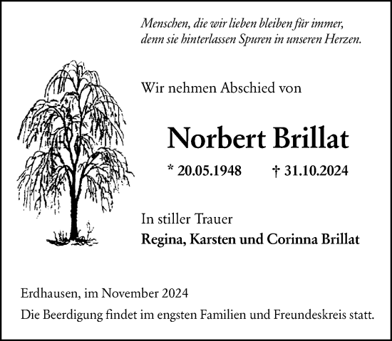 Traueranzeige von Norbert Brillat von Hinterländer Anzeiger