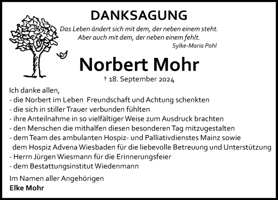 Traueranzeige von Norbert Mohr von Allgemeine Zeitung Mainz