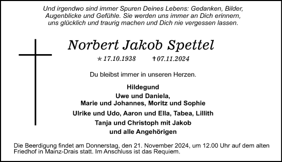 Traueranzeige von Norbert Jakob Spettel von Allgemeine Zeitung Mainz