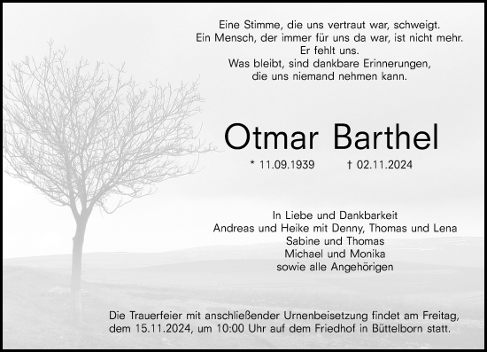 Traueranzeige von Otmar Barthel von Groß-Gerauer Echo