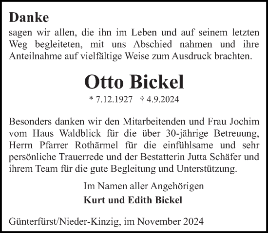 Traueranzeige von Otto Bickel von Odenwälder Echo