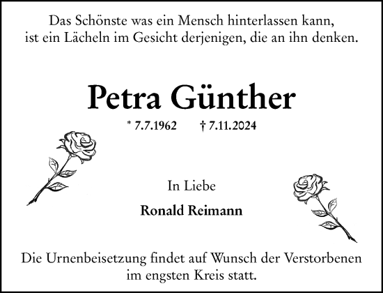 Traueranzeige von Petra Günther von Wiesbadener Kurier