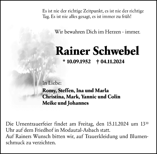 Traueranzeige von Rainer Schwebel von Darmstädter Echo