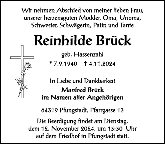 Traueranzeige von Reinhilde Brück von Darmstädter Echo