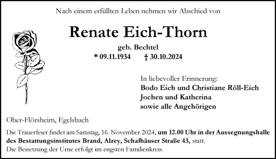 Traueranzeige von Renate Eich-Thorn von Allgemeine Zeitung Alzey