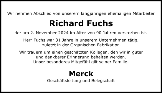 Traueranzeige von Richard Fuchs von Darmstädter Echo