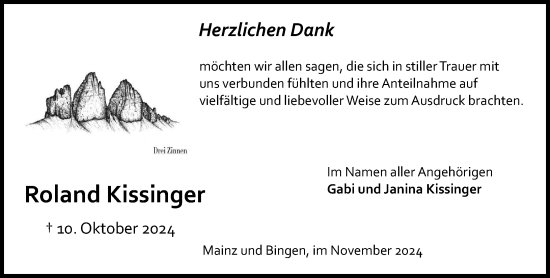 Traueranzeige von Roland Kissinger von Allgemeine Zeitung Rheinhessen-Nahe