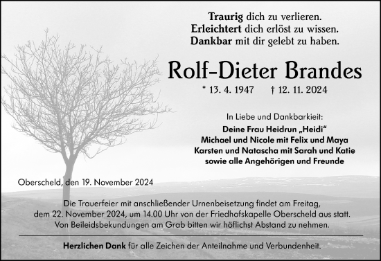 Traueranzeige von Rolf-Dieter Brandes von Dill Block