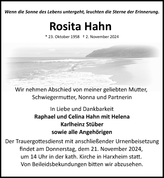 Traueranzeige von Rosita Hahn von Allgemeine Zeitung Mainz