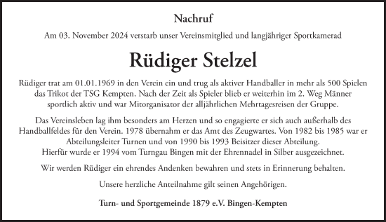 Traueranzeige von Rüdiger Stelzel von Allgemeine Zeitung Rheinhessen-Nahe