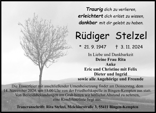 Traueranzeige von Rüdiger Stelzel von Allgemeine Zeitung Rheinhessen-Nahe