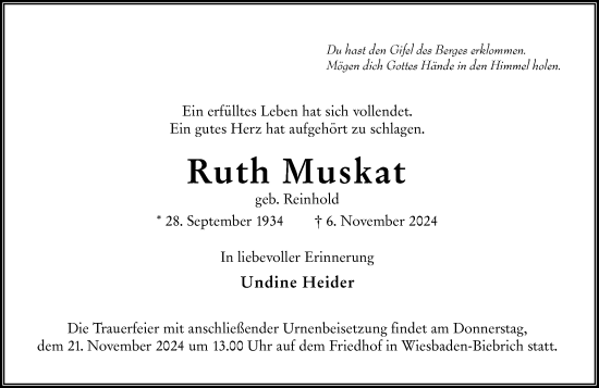 Traueranzeige von Ruth Muskat von Wiesbadener Kurier