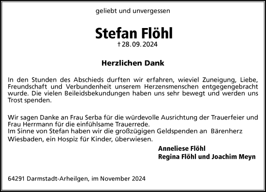 Traueranzeige von Stefan Flöhl von Darmstädter Echo