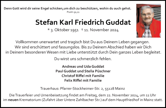 Traueranzeige von Stefan Karl Friedrich Guddat von Allgemeine Zeitung Mainz