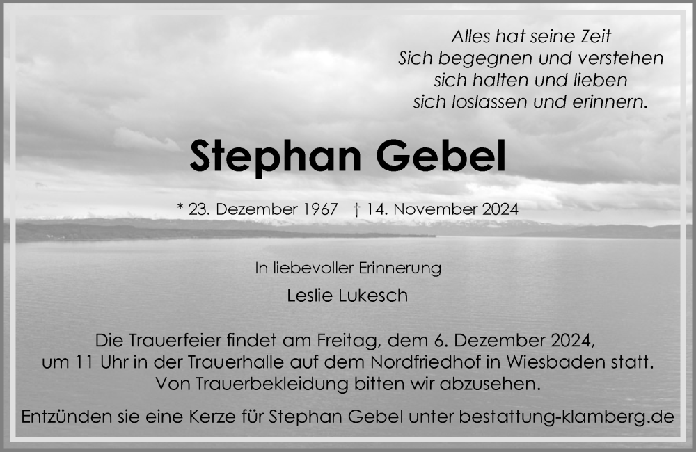  Traueranzeige für Stephan Gebel vom 30.11.2024 aus Wiesbadener Kurier