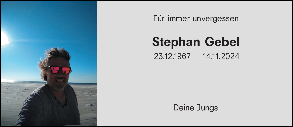  Traueranzeige für Stephan Gebel vom 30.11.2024 aus Wiesbadener Kurier