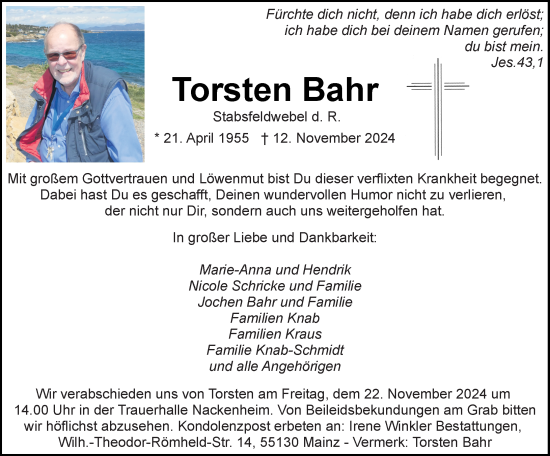 Traueranzeige von Torsten Bahr von Allgemeine Zeitung Rheinhessen-Nahe