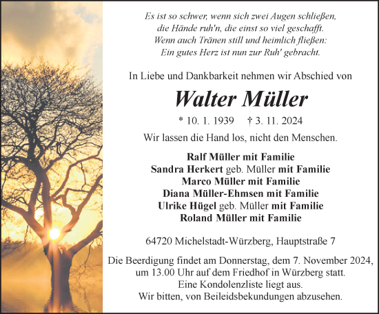 Traueranzeige von Walter Müller von Odenwälder Echo